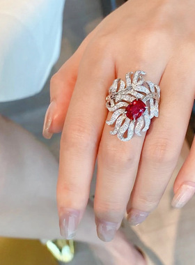 璀璨彩宝戒指ins百搭满钻奢华女