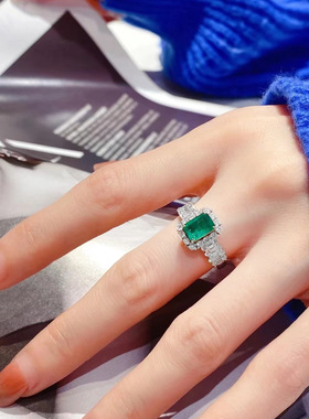 彩宝绿祖母戒指女大气开口食指戒