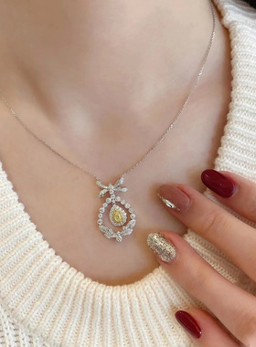 新品椭圆形粉钻项链轻奢小众彩女