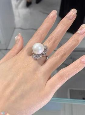 珍珠戒指镶钻法式指环百搭夸张