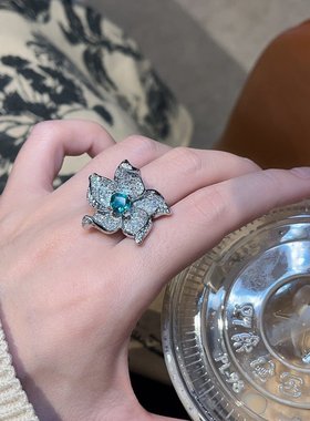 高级感满钻花朵开口戒指女戒手饰