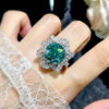 Light luxury square cushion green zirconia necklace earrings ring