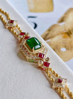 新款法式祖母绿手链红宝石手环