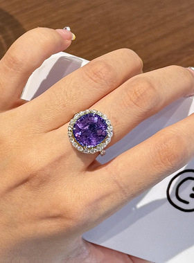 深邃紫色圆形锆石开口戒指女轻奢