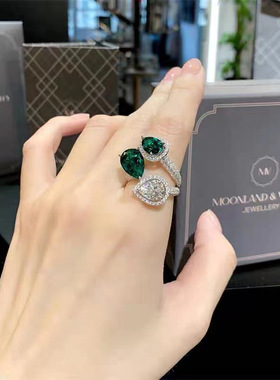 法式复古奢华祖母绿戒指女开口