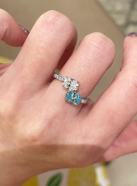 椭圆交叠锆石开口戒指感轻奢指环