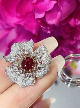 彩宝璀璨花朵戒指女ins开口