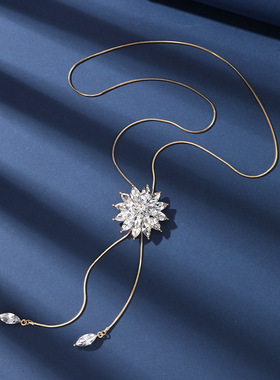 秋冬季百搭长款项链水晶多层雪花吊坠毛衣链小众高级感装饰链配饰