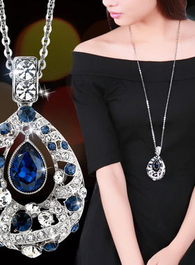 闪钻水滴毛衣链2025年新款潮女长款简约百搭韩国时尚衣服挂件项链