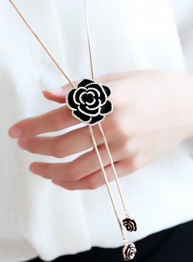 韩版玫瑰花毛衣链长款项链女