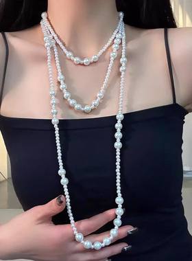 多层珍珠项链女法式优雅长设计感