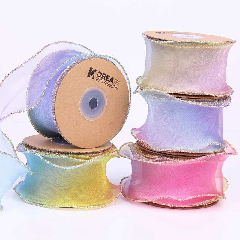 金边渐变拷边雪纱织带 DIY蝴蝶结发饰花店鲜花婚礼手捧花鱼尾纱带,淘宝优惠券,粉丝福利购,淘宝优惠卷