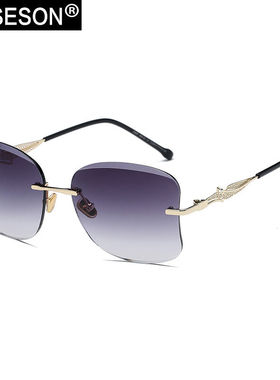 砾石新款海洋片欧美切边女式墨镜女款遮阳镜无框金属太阳镜金框渐