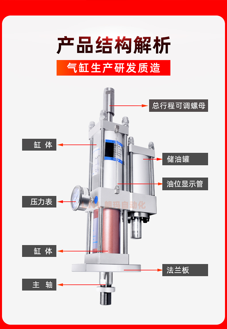 朗玛 气液增压缸 行程可调 MPT1T2T3T5T10T15T20T气动增压气缸 - 图2