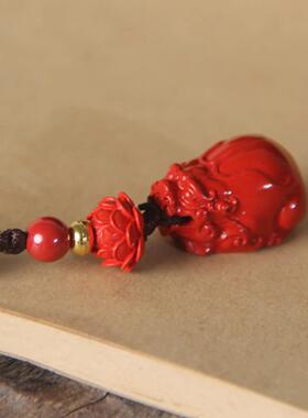 帝王砂朱砂貔貅钥匙扣男女款红砂