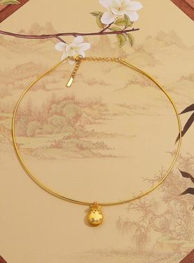 拉丝点钻小福袋项圈项链女新中式