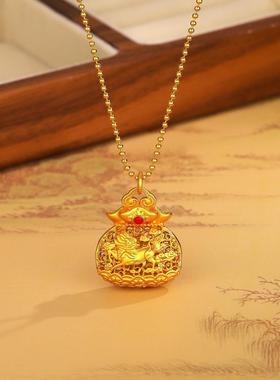 古法麒麟福袋项链女雕花缕空