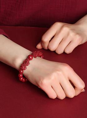 紫金砂朱砂貔貅手链双手串男女款