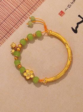 桃花铃铛仿和田玉半镯手镯女时尚