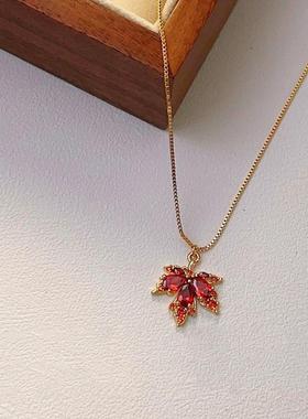 微镶锆石红枫叶项链女网红饰品