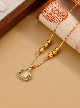 新款转运珠杏叶吊坠项链女时尚
