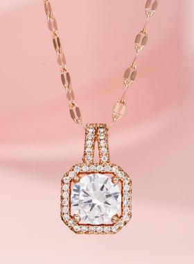 同款锆石白色方钻项链女吊坠简约