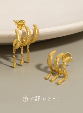 流年过隙耳环925银镀18K金镶锆石
