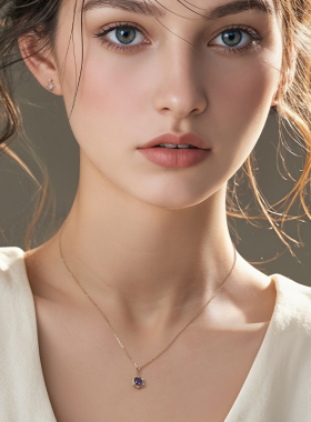 一撇一捺紫色莫桑钻项链女9K金