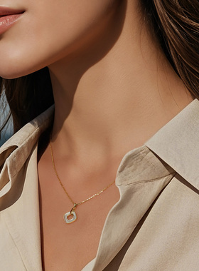 一撇一捺YPYN镂空心悦项链925银母贝方环锁骨链气质名媛颈饰配色