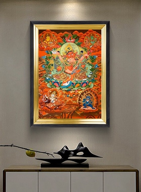 藏式唐卡五色黑财神像挂画中堂壁画财宝天王发财玄关茶室装饰挂画