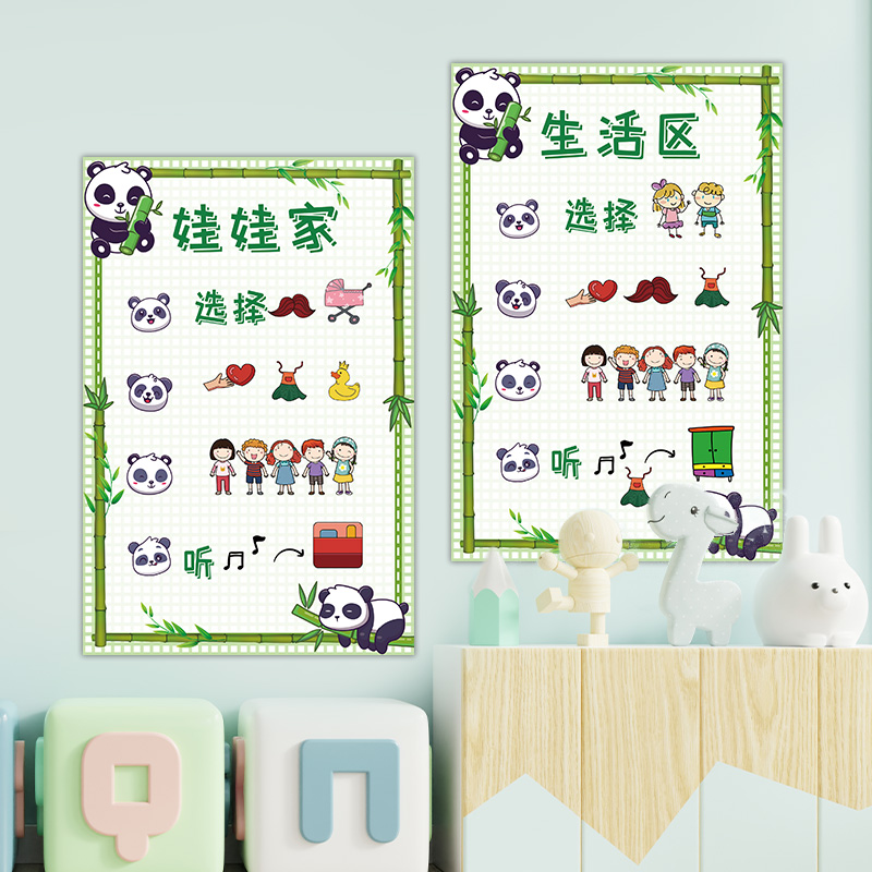 幼儿园卡通动物熊猫主题区域规则活动区角标识进区牌森林风环创墙 - 图0