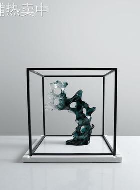 新中式创意大理石底座金属框架抽象树脂摆件样板房书房艺术装饰品