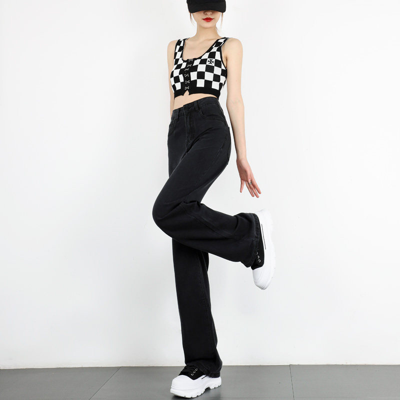 天丝黑色夏季高腰垂感小个子牛仔裤 卡秋里牛仔裤