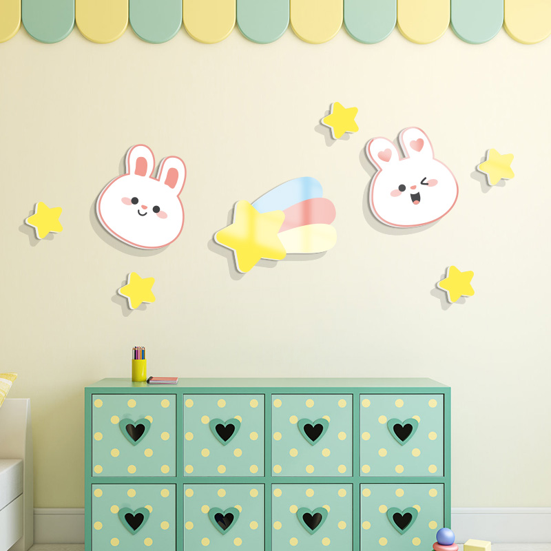 儿童房墙面装饰立体墙贴小公主房间 女孩卧室墙壁乖乖兔星星贴