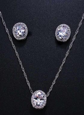 Fashion temperament round heart zircon bridal necklace set f