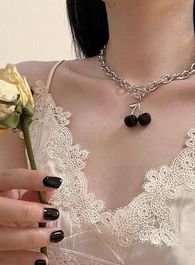 Black cherry Choker dark girl collarbone necklace Harajuku r