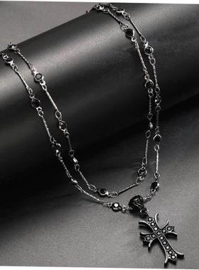 Cross necklace for men women十字架双层项炼时尚嘻哈男女饰品