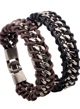 新款 真皮复古手链男士日韩个性铁链手饰潮男学生手环欧美手饰时