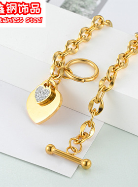 新款 欧美时尚ins爱心不锈钢首饰个性OT扣高级感钛钢手链女饰品