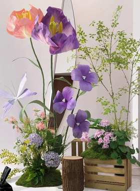 高级紫仿真花造景橱窗植物装饰