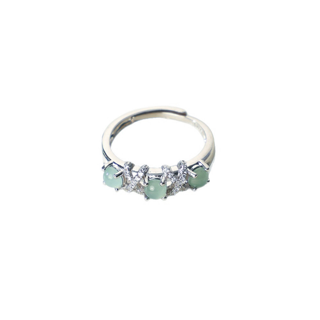 Maple new Chinese style natural blue water jade ring for women 925 sterling silver temperament cool high-end ring gift