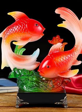 鲤鱼金鱼年年有余摆件家居装饰品乔迁新居礼品客厅电视酒柜寓意好