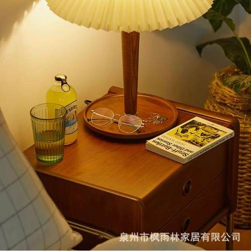 中古风实木床头柜北欧复古卧室柜储物收纳置物柜小户型ins床边柜 - 图2