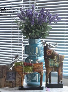 树脂工艺品动物摆件油画麋鹿客厅电视柜玄关房间桌面装饰