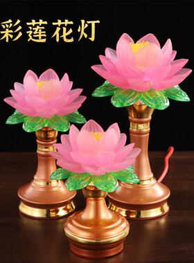 插电LED七彩莲花灯荷花灯供佛灯家用佛堂观音寺庙长明灯厂家