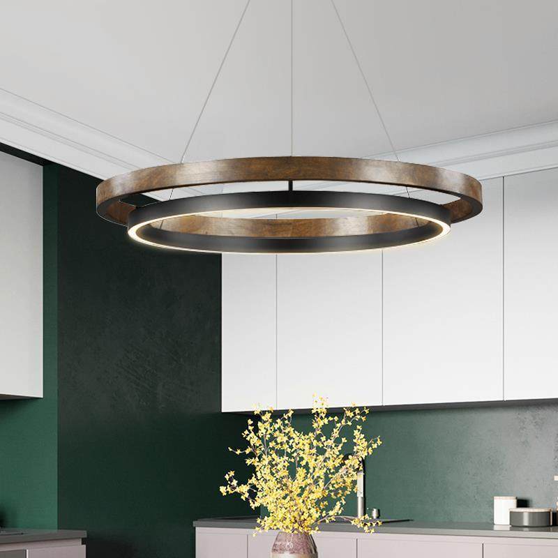 新中式创意客厅灯中国风圆形仿木纹色客厅卧室书房餐厅吊灯别墅灯,淘宝优惠券,粉丝福利购,淘宝优惠卷