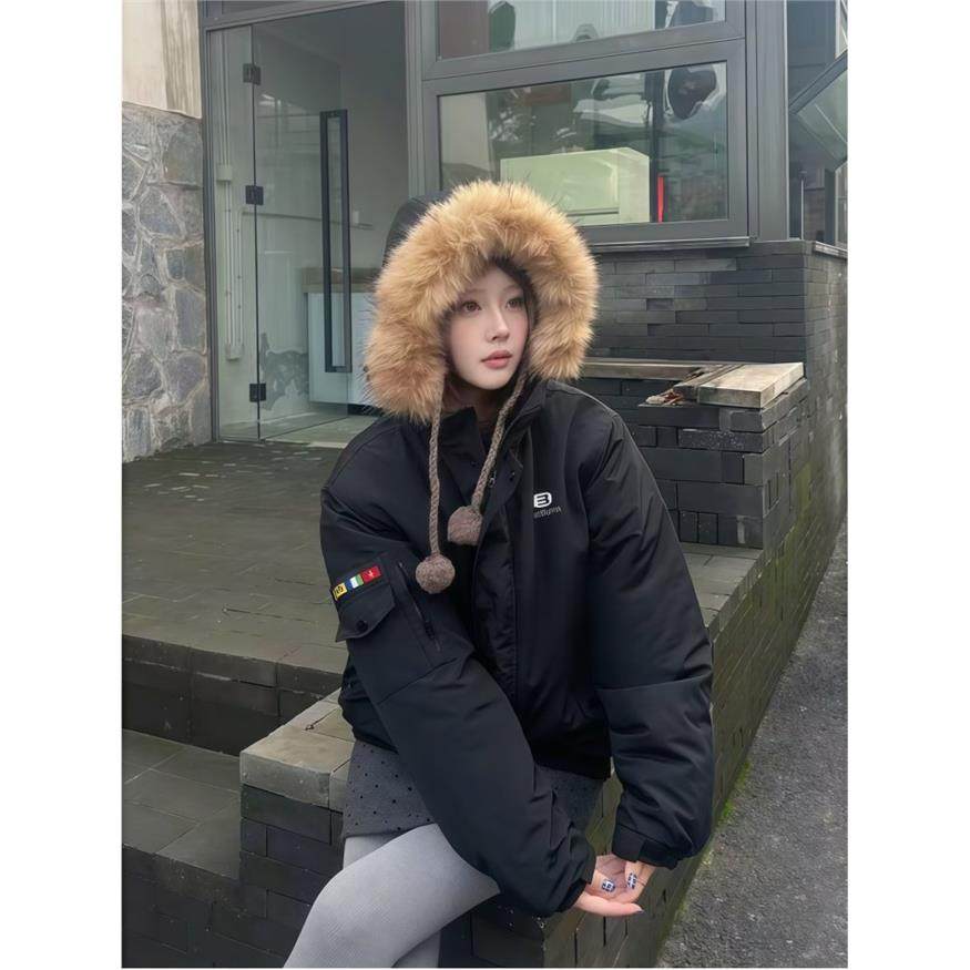 2025冬季新款毛领派克棉服女短款国潮白色棉袄加厚巨好看情侣棉衣,淘宝优惠券,粉丝福利购,淘宝优惠卷