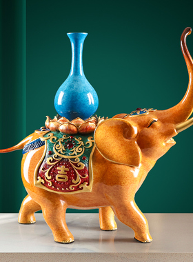 吉祥如意铜大象摆件中式客厅玄关