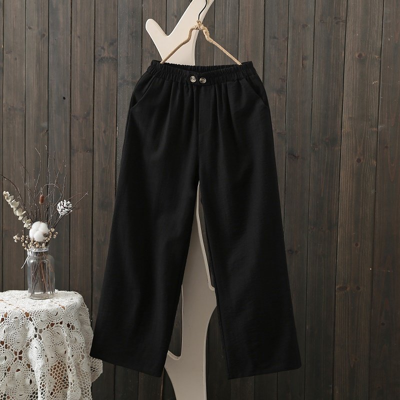 2021新款秋季棉麻裤子直筒休闲裤 怡梨衣休闲裤