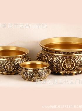 厂家黄铜狮头聚宝盆百福缸香炉摆件铜器金属工艺品内有金蟾